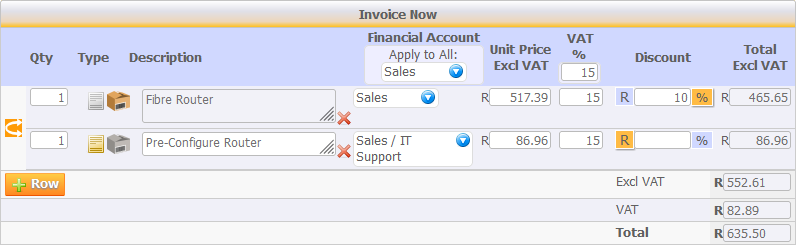 Creating an invoice with WolfAdmin.com, advanced view